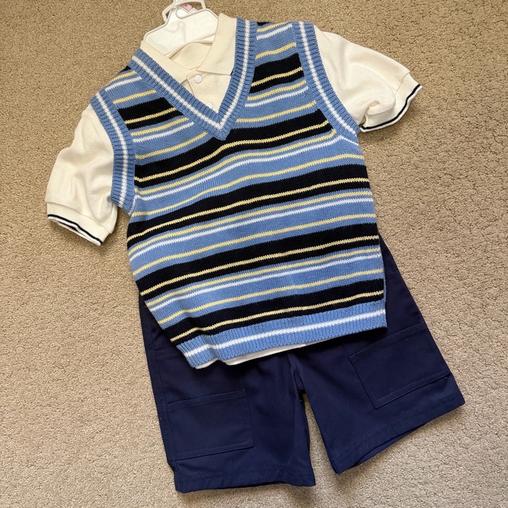 BT KIDS Boys Size 6 3-pc Set Outfit Short Sleeve Polo Shirt Knit Vest Shorts NWT